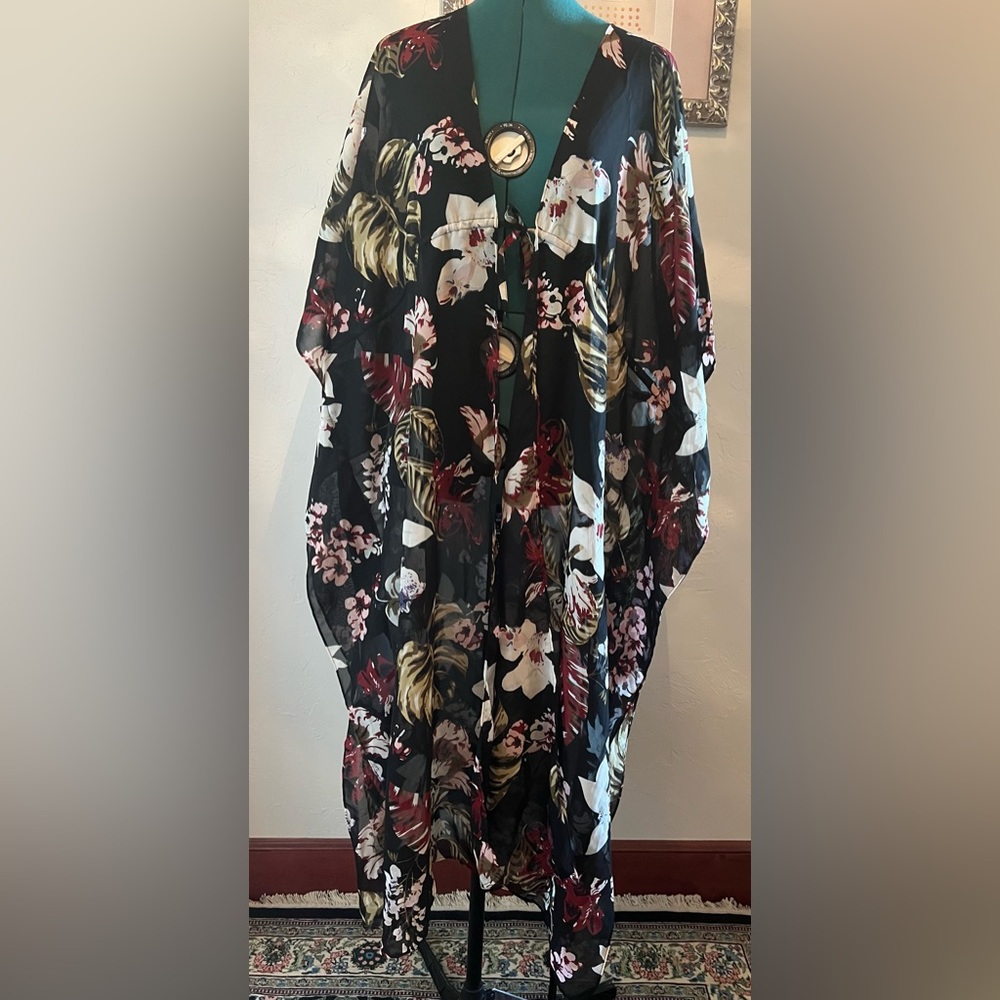 Walter Baker Tropical Print Tulum Caftan in Black, White, Pink, and Red